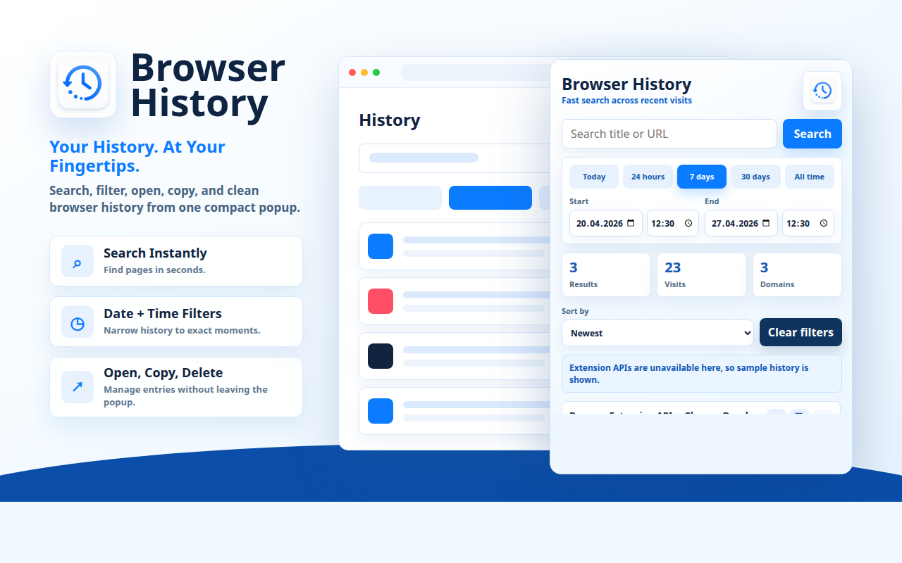 Pop-up de extensão do histórico do navegador